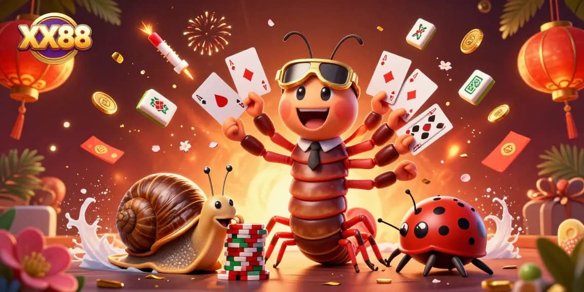 Join the excitement at XX88 with a thrilling 3D casino scene showcasing vibrant characters and bustling game elements.