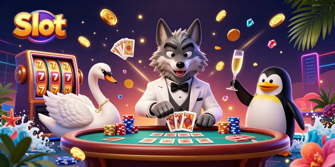 Spin the Slot reels with vibrant characters in a lively casino scene, showcasing thrilling gameplay.