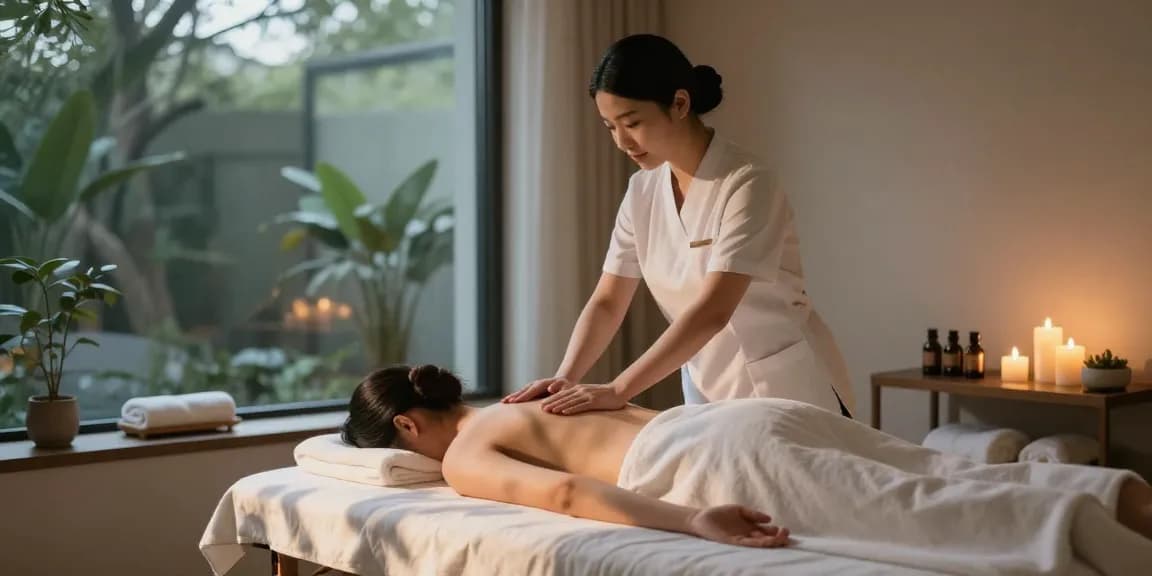 Relaxing 대구마사지 session in a modern spa setting with calming elements and a professional therapist.