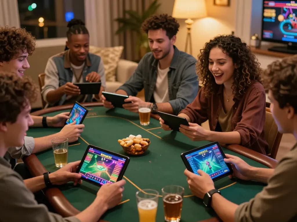 Exciting gaming moment showcasing nsfw games apk on multiple devices in a lively home atmosphere.
