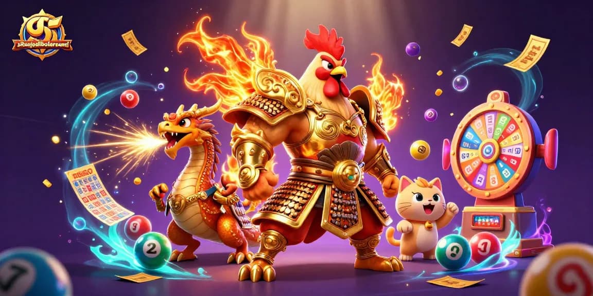 Experience situsjudibolaresmi with a vibrant cartoon scene of warriors and gambling elements, showcasing exciting betting action.