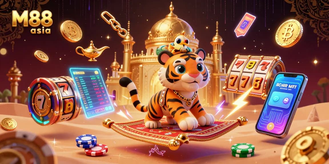 M88 asia takes center stage in an energetic slot-themed scene featuring colorful graphics and vibrant casino elements.