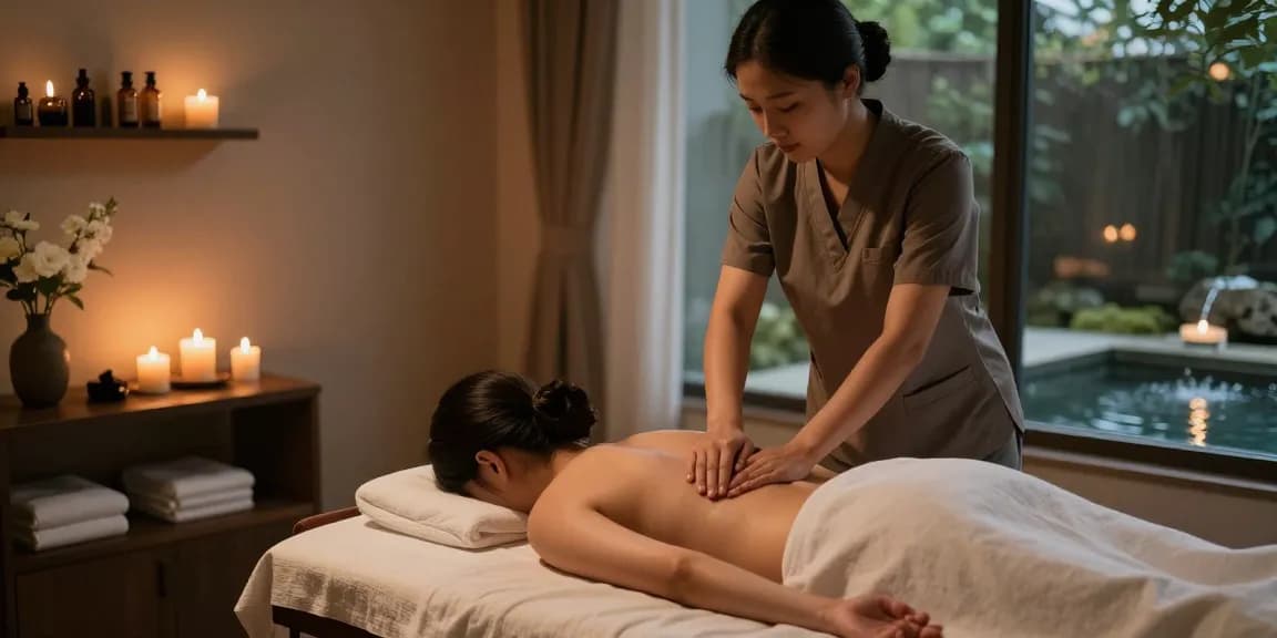 1인샵 massage therapy in a serene spa setting with calming elements.