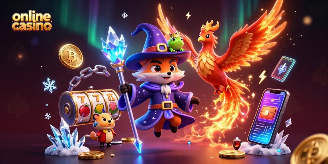 Experience the excitement of an online casino with mystical characters and vibrant gaming elements.