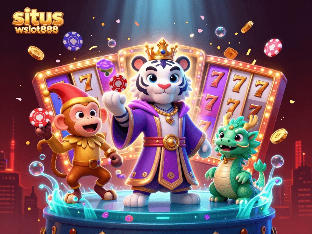 Menggandakan kemenangan di situs wslot888 dengan simbol jackpot pada ilustrasi kasino yang penuh warna.