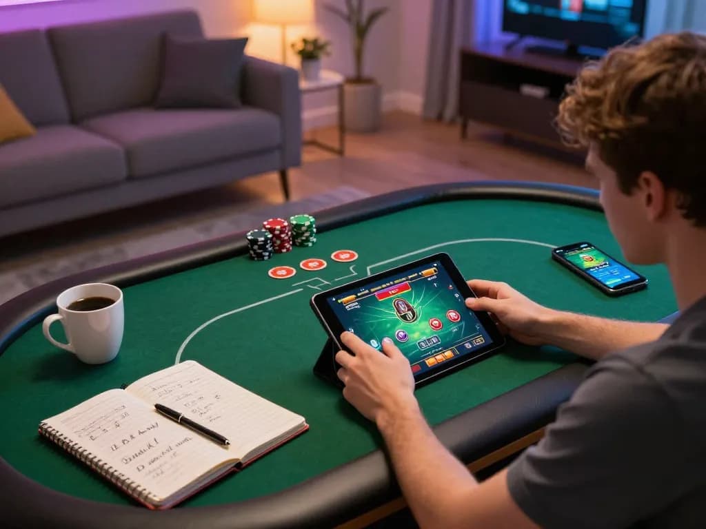 Experience thrilling gameplay with open88 while strategizing poker bets in a cozy home setting.