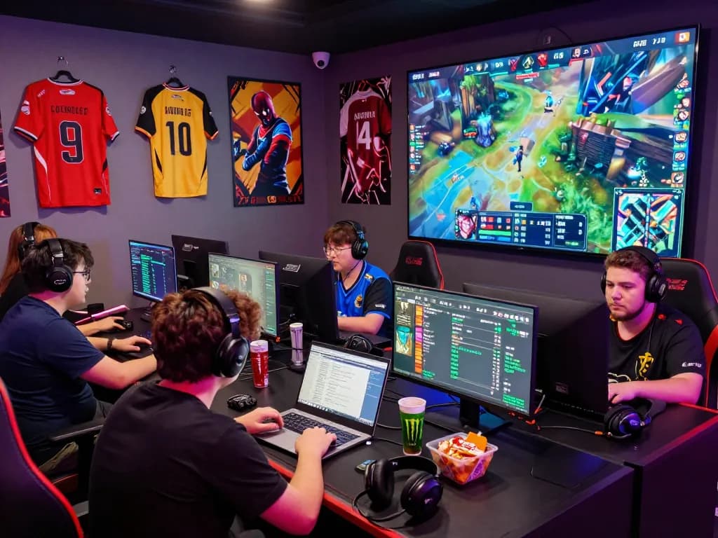 Dota 2 betting scene with fans intensely watching matches on multiple screens.
