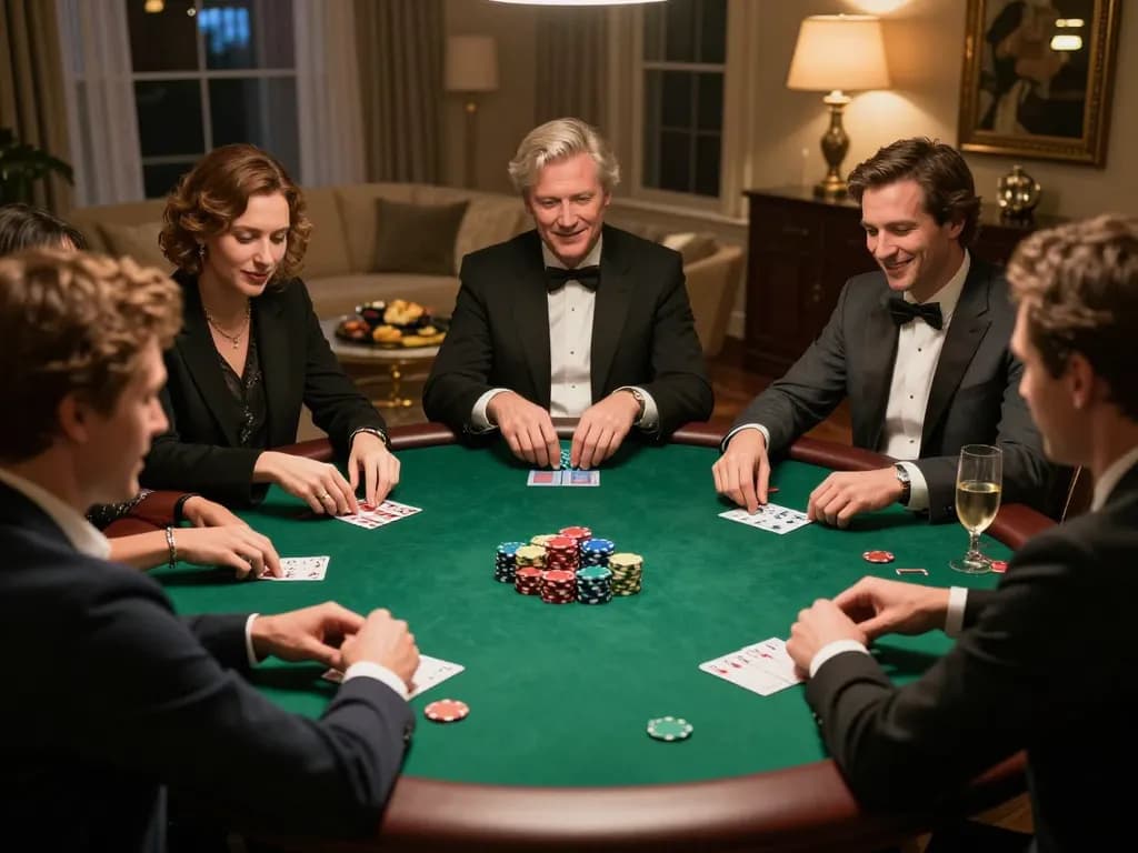 Players enjoying intense poker night at home with rr88 strategy discussions
