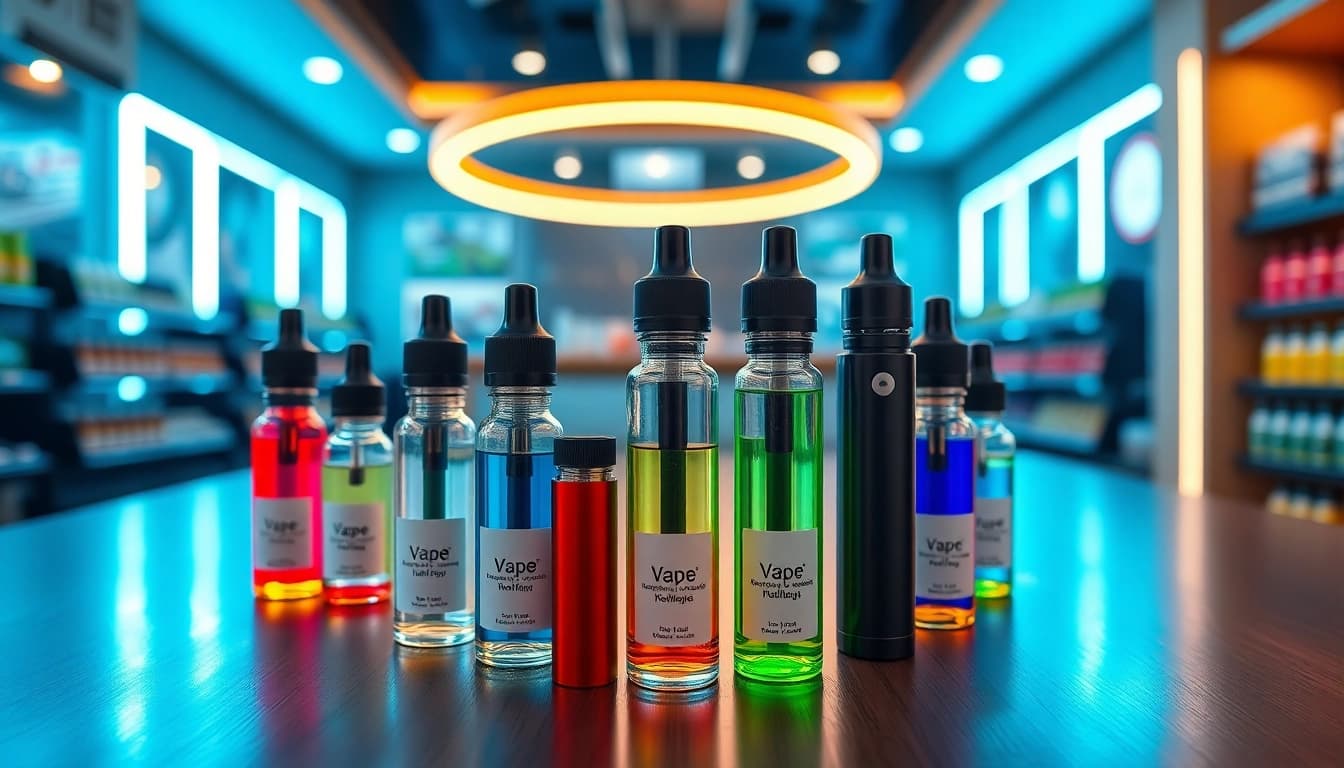Exploring popular Vape & E-Liquids in a modern vape shop with colorful displays and devices.