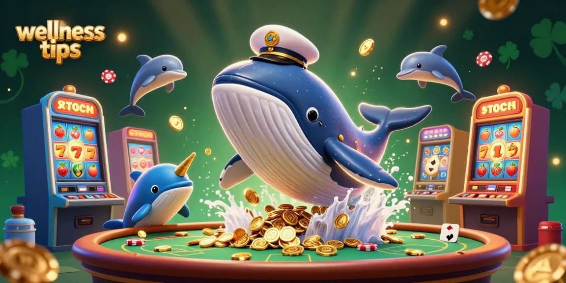 Engage with wellness tips while exploring vibrant casino riches in a dynamic 3D illustration.