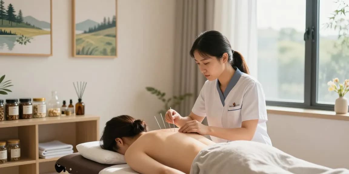 Acupuncture session at 수원교통사고한의원, emphasizing healing and wellness.