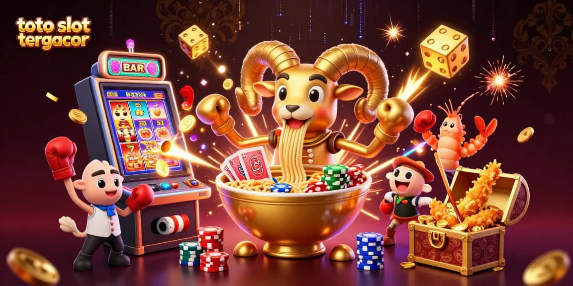 Engage with the vibrant toto slot tergacor scene where a giant ramen bowl and fun characters deal cards while a jackpot explodes.