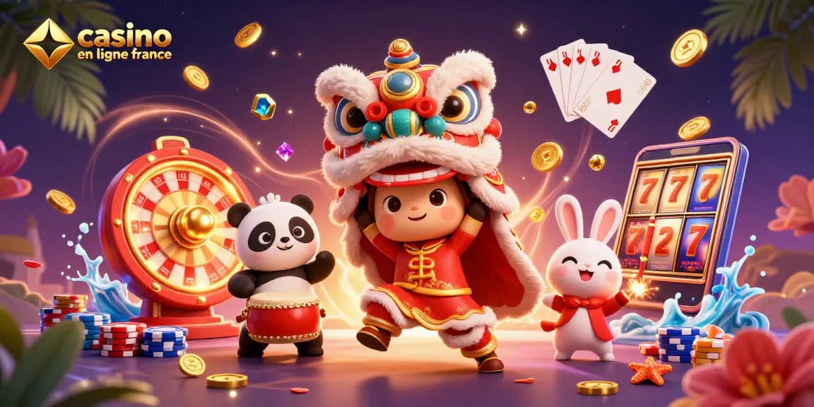 Jouez à un casino en ligne en France avec des personnages dansants, des pièces d'or et des jeux vibrants.