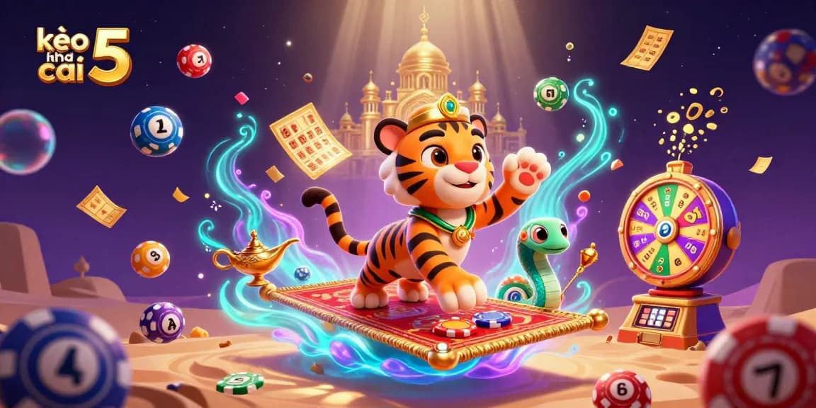 Experience thrilling action with kèo nhà cái 5 in a vibrant casino-themed scene filled with dynamic gaming elements.