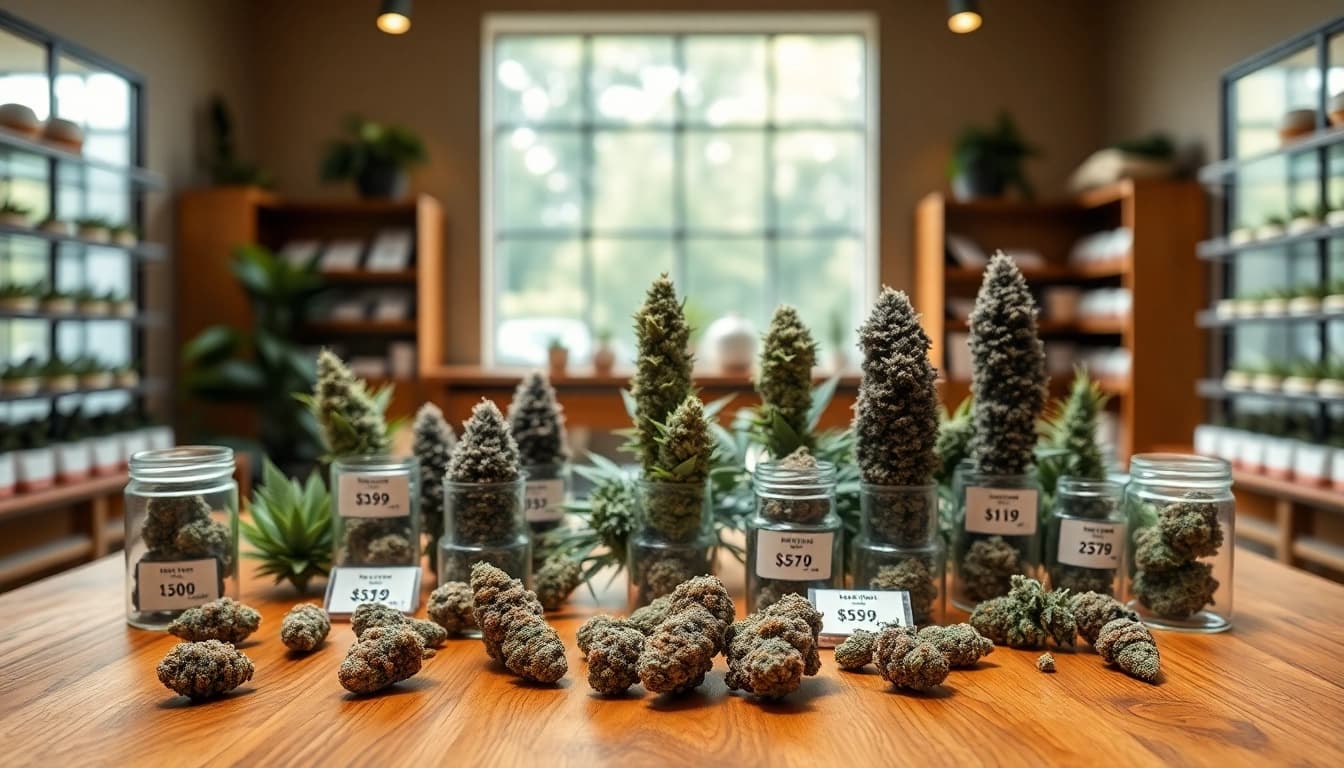 Showcasing cannabis products and buying weed prices at a trendy dispensary.