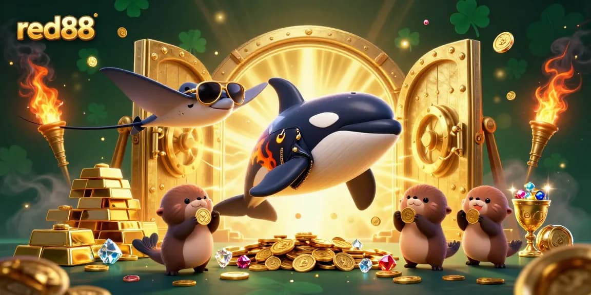 Experience the excitement of red88's thrilling casino adventure with animated sea creatures celebrating a jackpot.