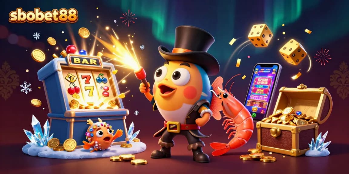 Win big with sbobet88 at this dynamic slot game scene featuring treasure and fun!
