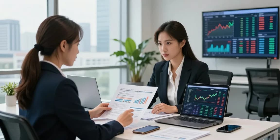 Professional analyzing 소액결제현금화 trends at modern financial office.