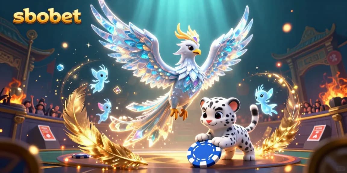 Bet on sbobet with the ice phoenix and snow leopard in a vibrant sports betting scene.