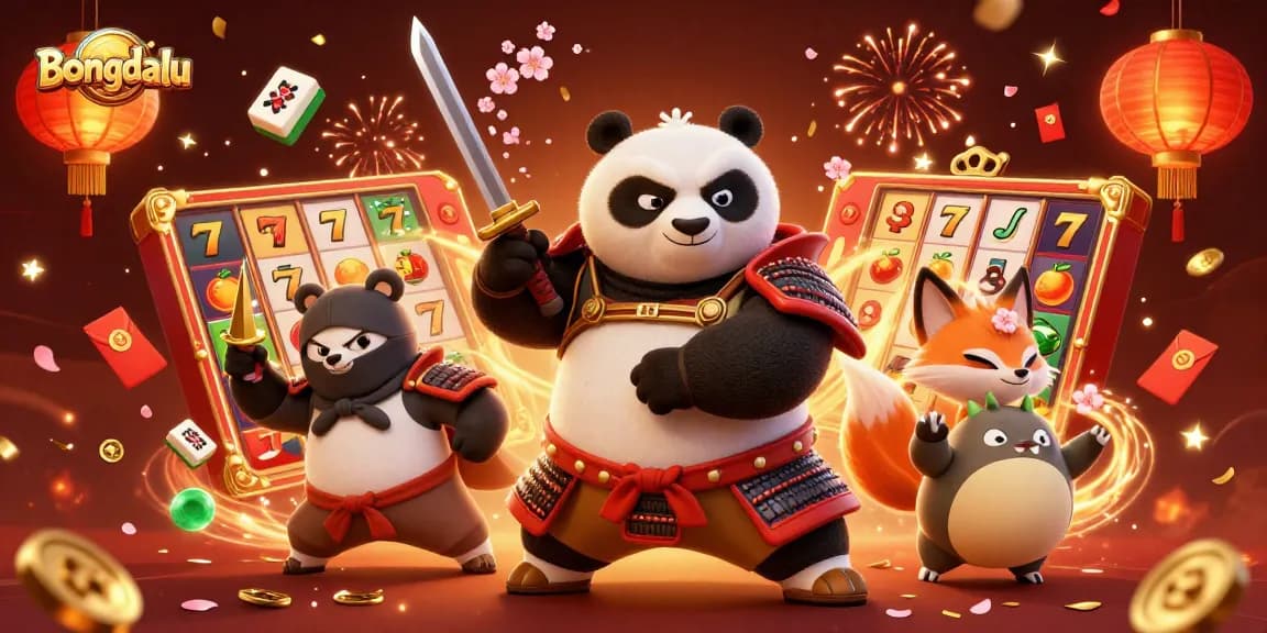 Bongdalu players engaged in a festive casino scene featuring vibrant slot reels and dynamic characters