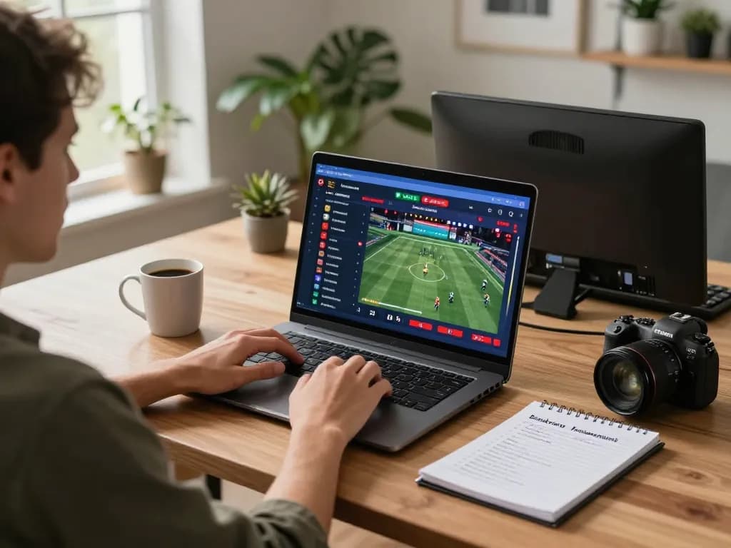 Engaging in live sports betting on RR88 Auction from a stylish home office.