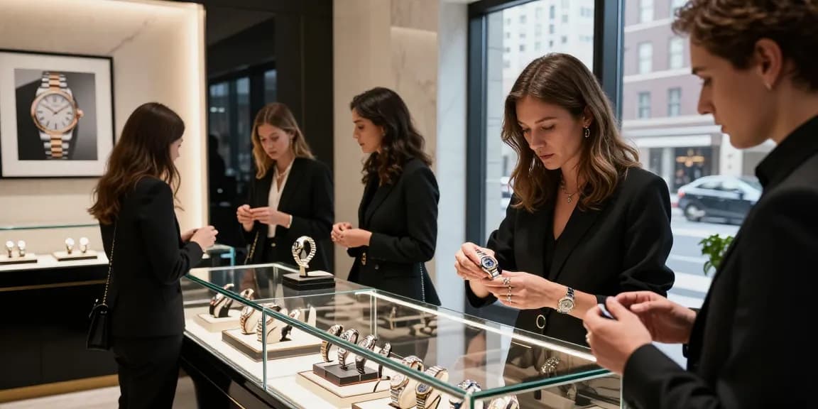 Stunning 시계 레플리카 displayed in a chic urban boutique, capturing the luxury shopping experience.
