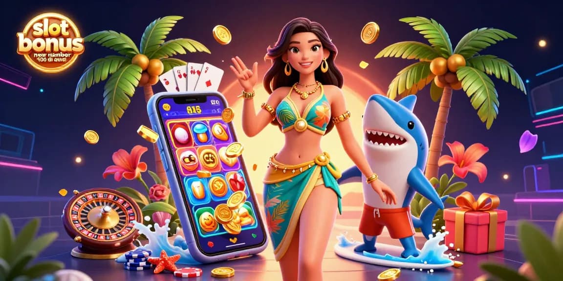 Experience the excitement with slot bonus new member 100 di awal, featuring vibrant 3D casino characters and game elements.