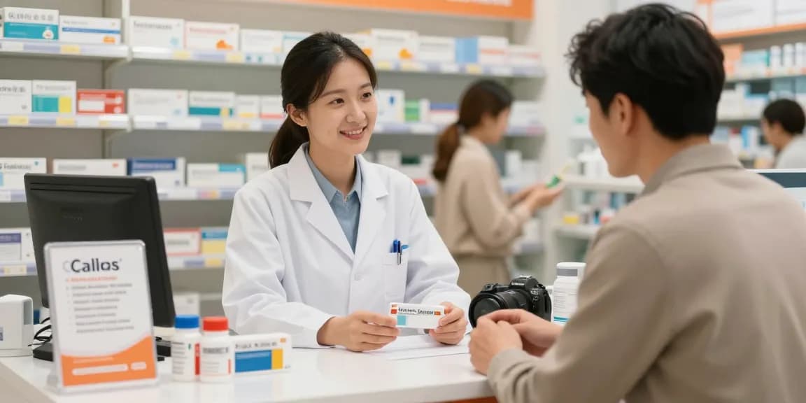Cialis and erectile dysfunction solutions being discussed in a modern pharmacy, highlighting discreet services.