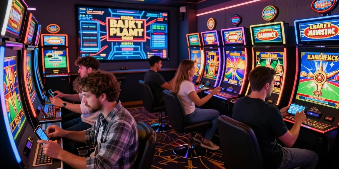 Players enjoying slot depo 5000 games in a vibrant online casino environment, showcasing excitement and variety in gaming options.