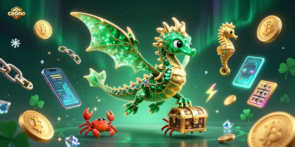 Engage in thrilling casino adventures with a vibrant sea dragon and crypto coins sparkling.