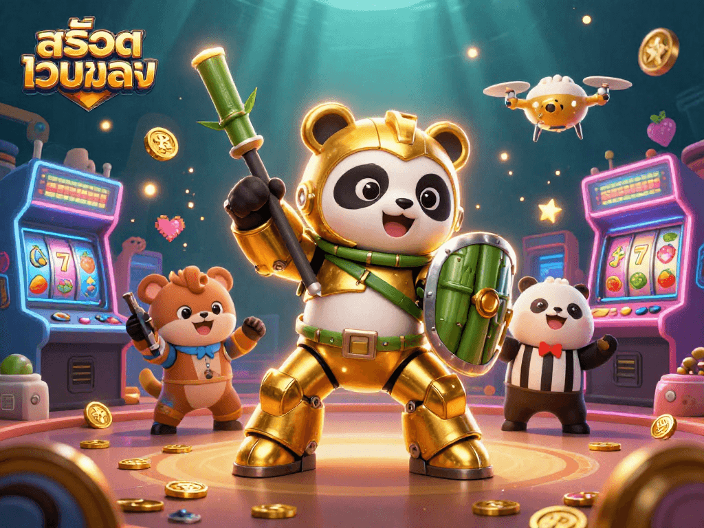 Engage with thrilling สล็อตเว็บตรง gaming in a vibrant, action-packed 3D scene.