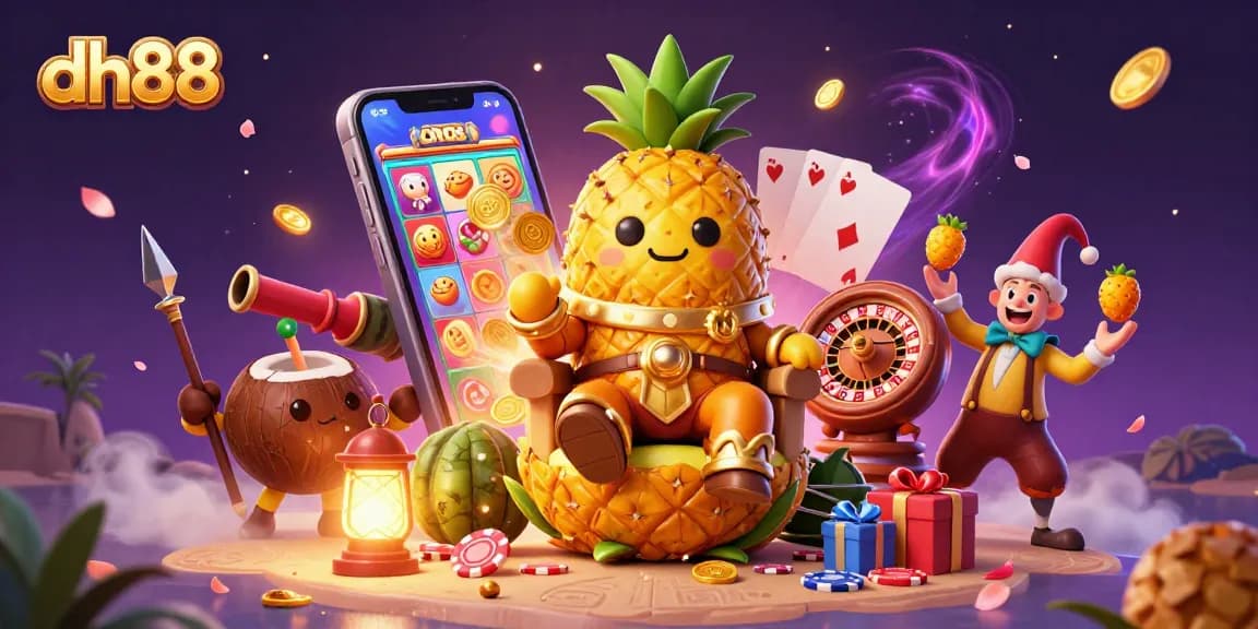 Win big at dh88 with the golden pineapple king ruling over a vibrant casino scene filled with exciting games!