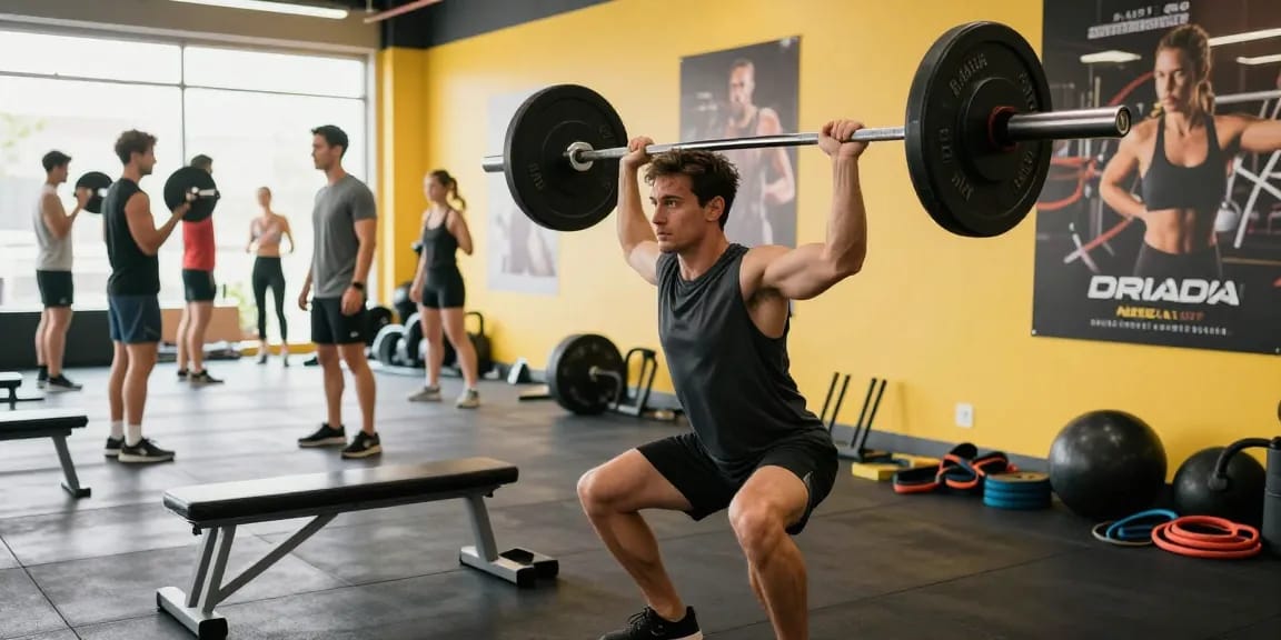 Powerful weightlifting scene at Driada Medical Shop gym, showcasing dedication to health and fitness.