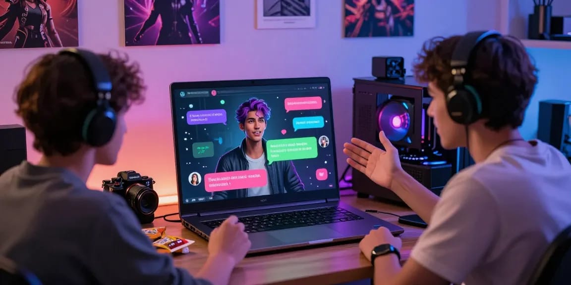 Engaging interaction with character AI NSFW on laptop in vibrant digital workspace.