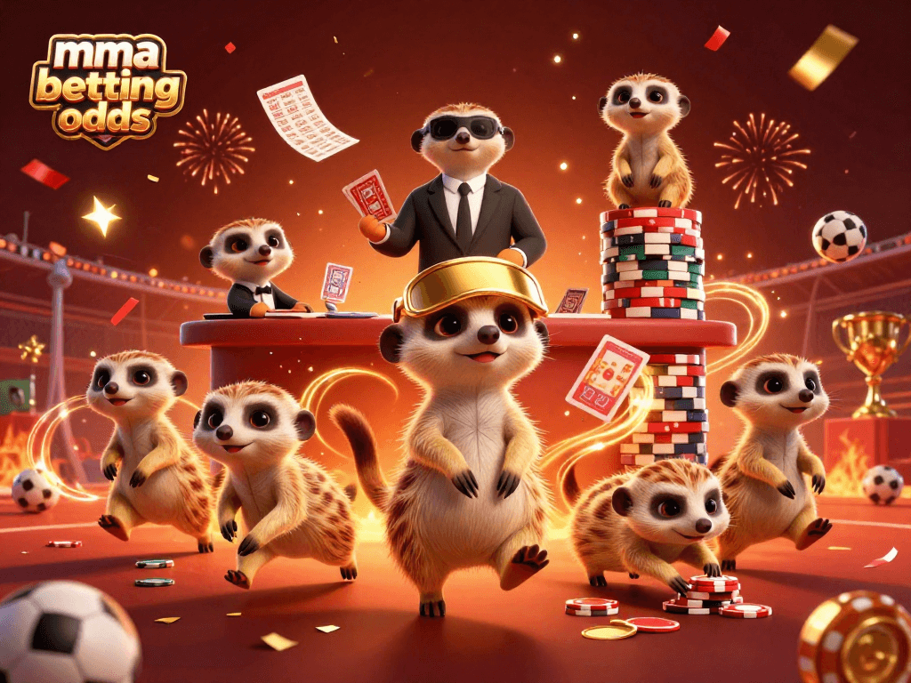 Engage with mma betting odds while meerkats manage an exciting sports betting scene filled with trophies and energy.
