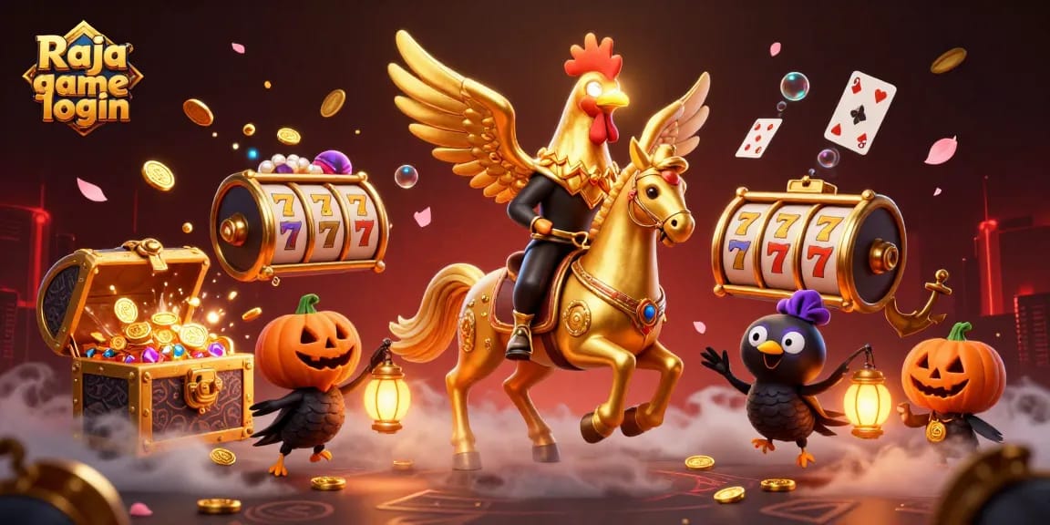 Play exciting games through Raja game login with thrilling casino elements in a dynamic scene.