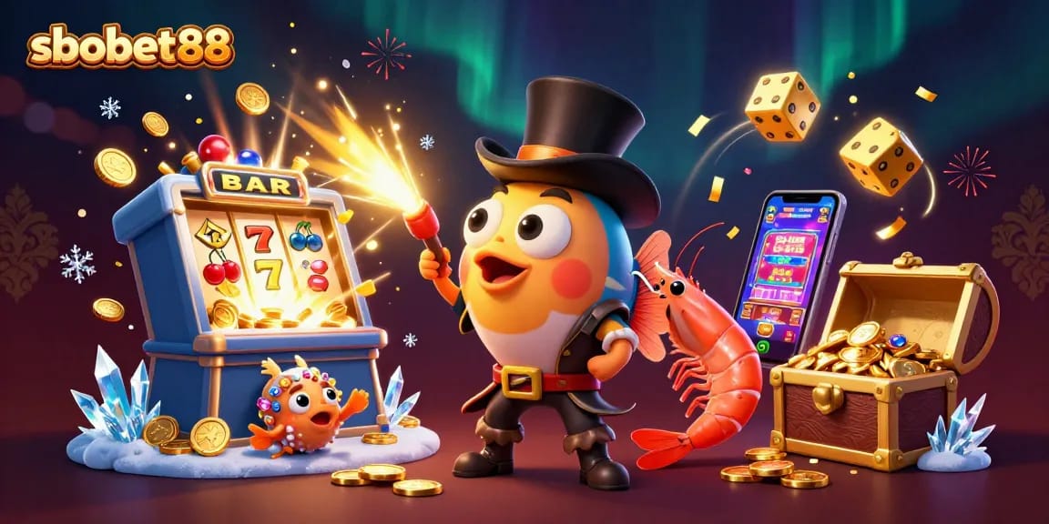 Win big with sbobet88 at this dynamic slot game scene featuring treasure and fun!