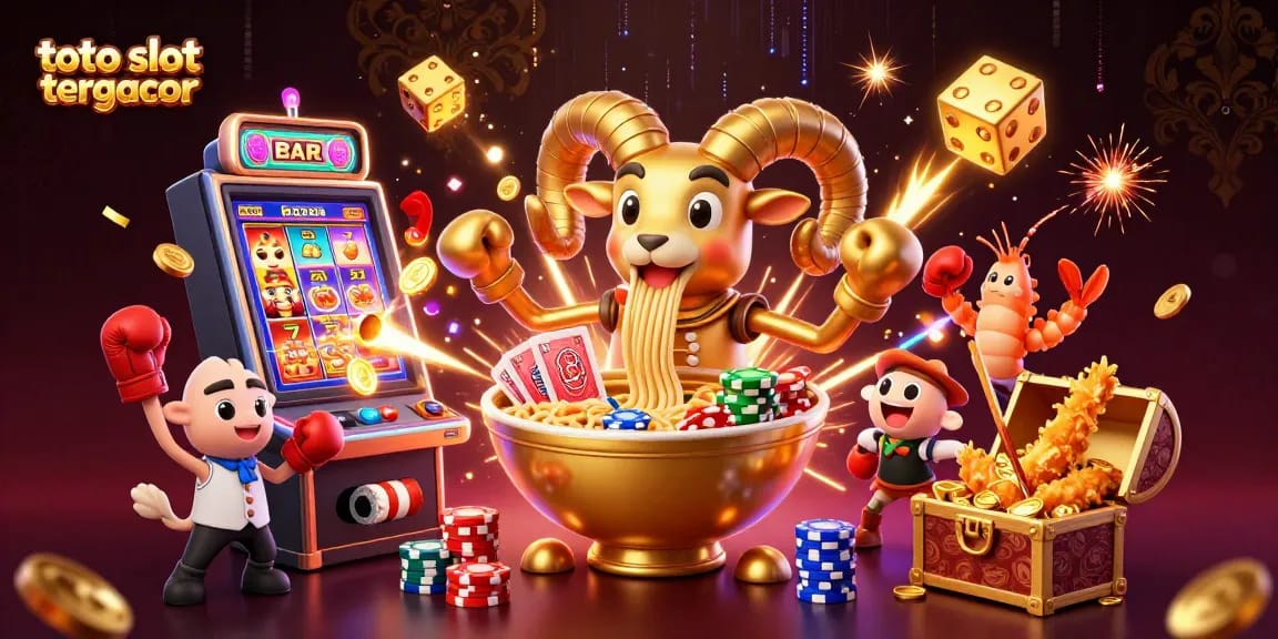 Engage with the vibrant toto slot tergacor scene where a giant ramen bowl and fun characters deal cards while a jackpot explodes.
