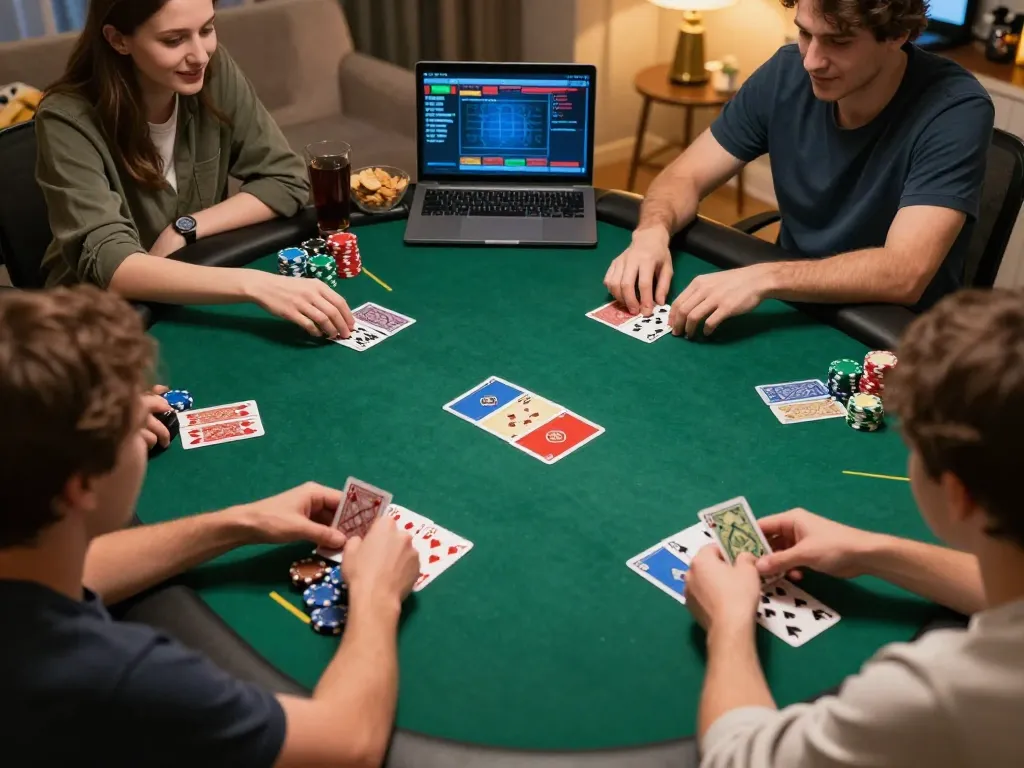 Enjoying the depo 25 bonus 25 while playing an engaging online poker game with friends.