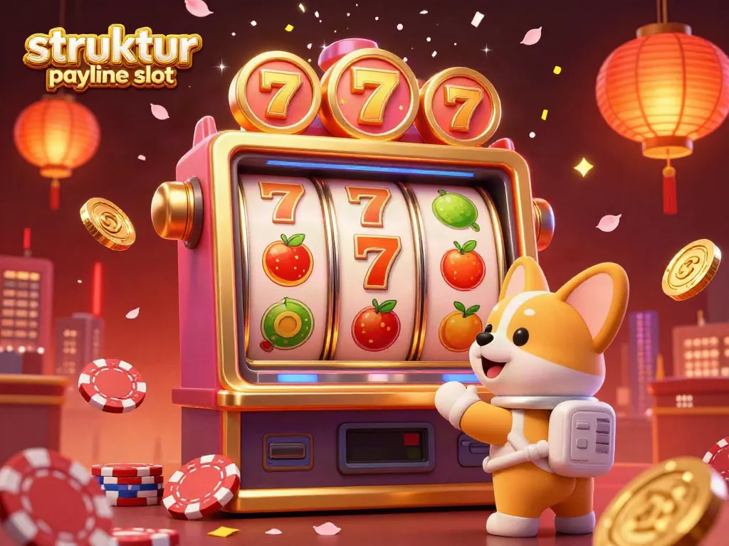 Menangkan di struktur payline slot dengan simbol keberuntungan yang menyebar dan suasana kasino yang ceria.