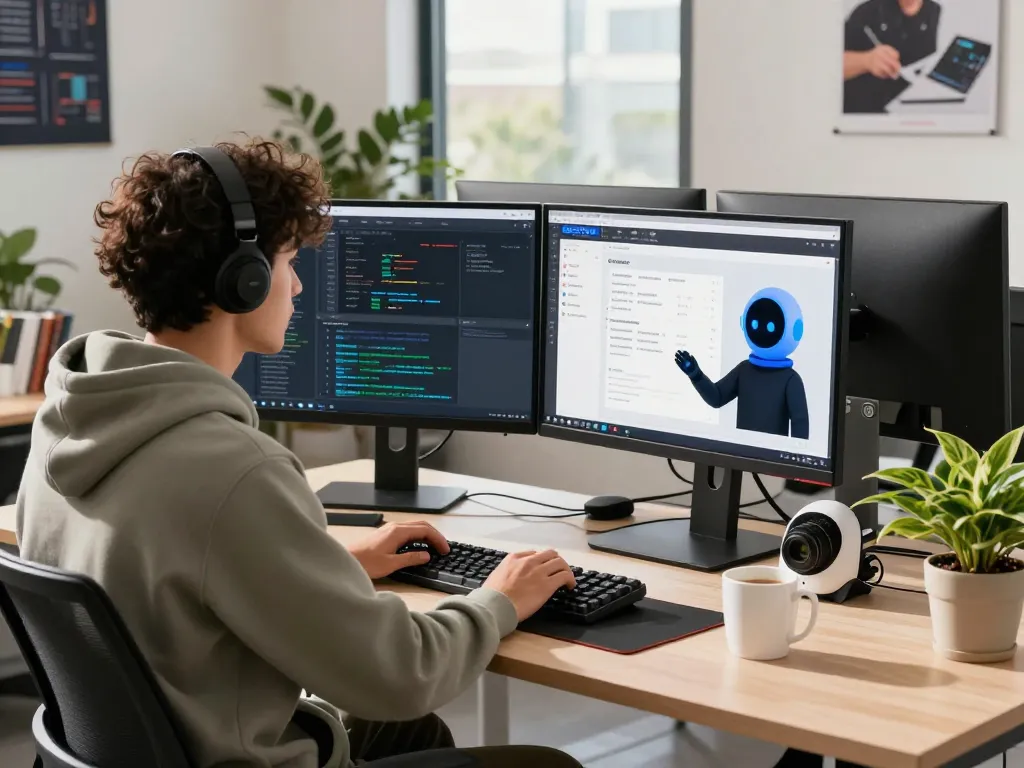 Developer using OpenClaw personal AI assistant in a modern workspace