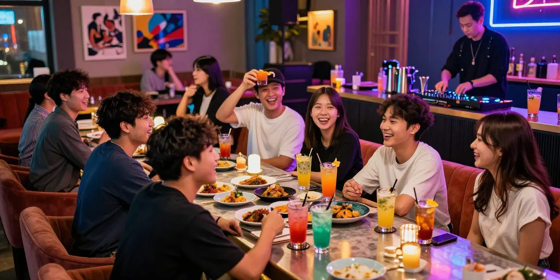 강남의 퀸알바와 유흥을 즐기는 젊은이들의 활기찬 저녁