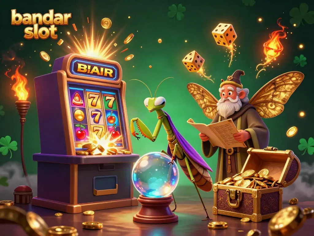 Gambarlah karakter bandar slot yang menggambarkan keseruan jackpot dengan simbol beruntung.