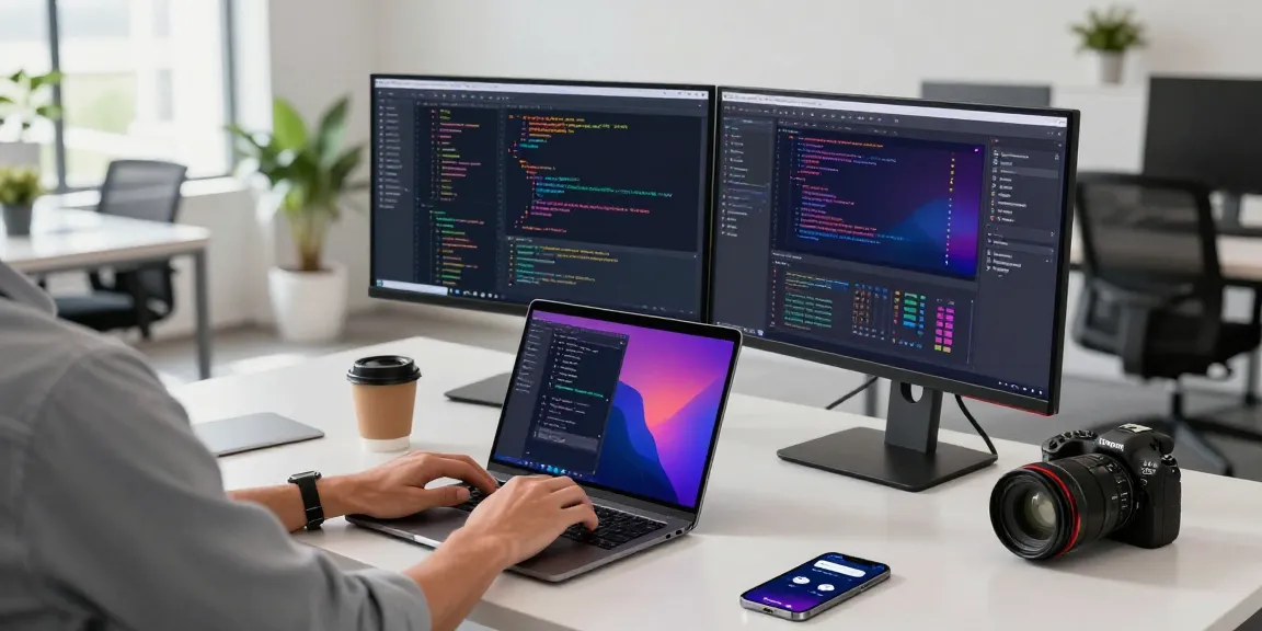 Person using a screenshot tool at a modern desk with dual monitors, showcasing tech workspace.