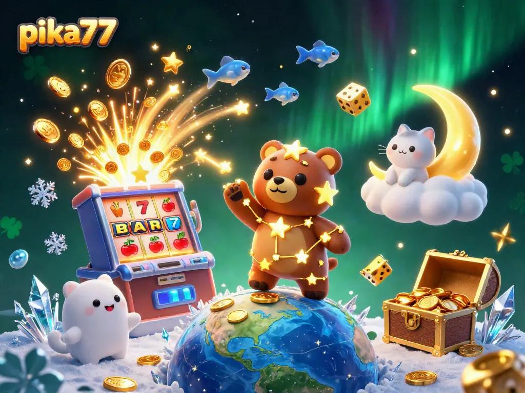 Engage in thrilling gameplay with pika77's dynamic casino experience showcasing colorful slot machines and vibrant characters.