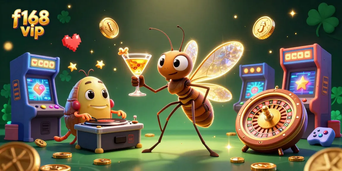 Join the excitement at f168 vip with a vibrant casino scene featuring a mascot and a dynamic DJ.