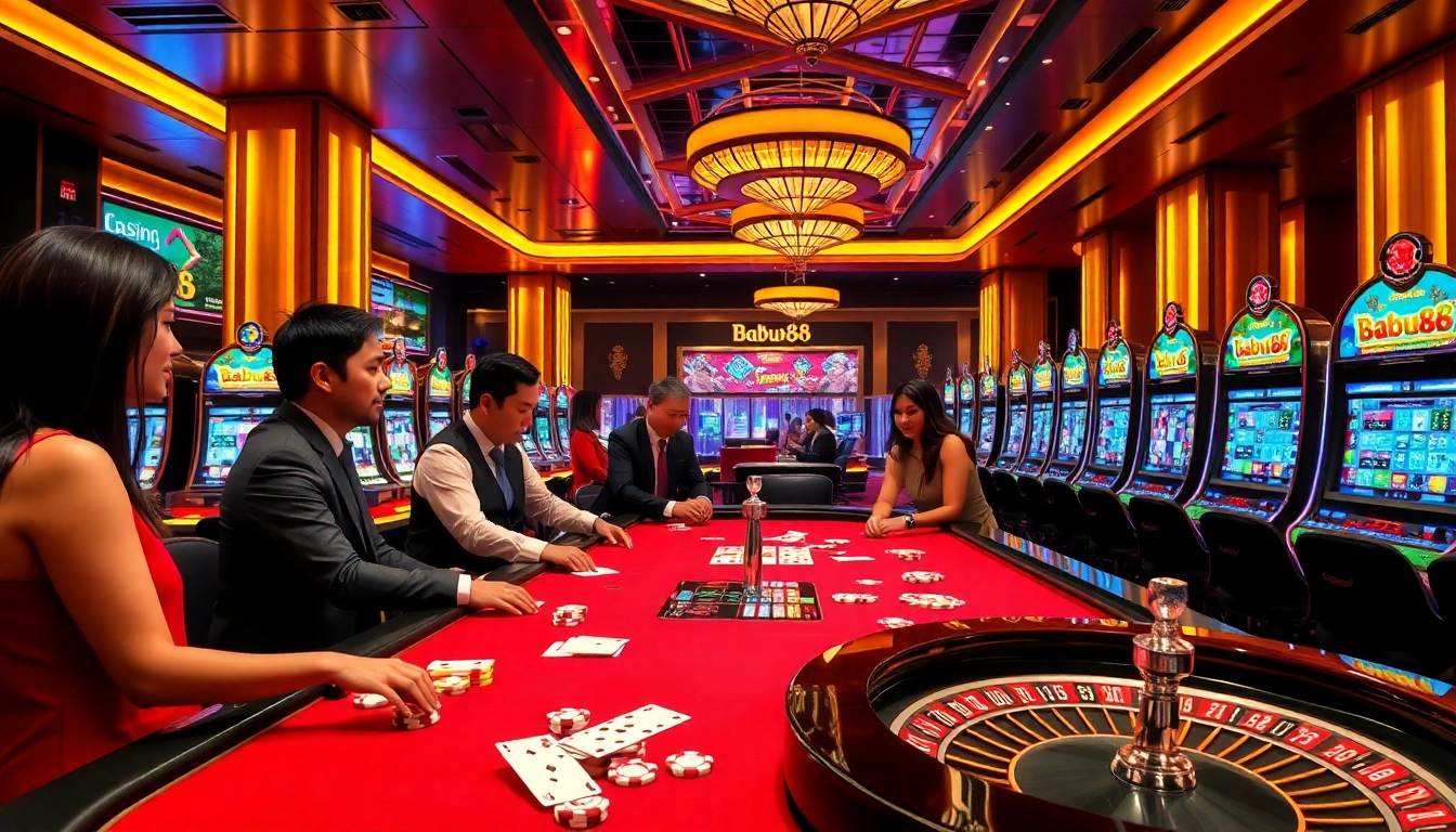 Experience Babu88 excitement with players engaging in high-stakes casino games and vibrant gaming tables.