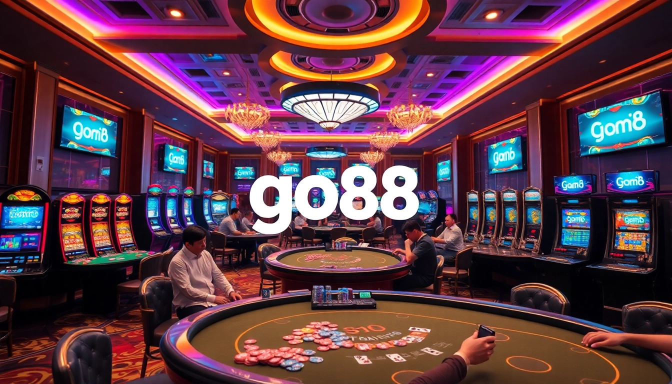 Immerse yourself in the excitement of tải go88 with vibrant casino visuals showcasing games and betting.
