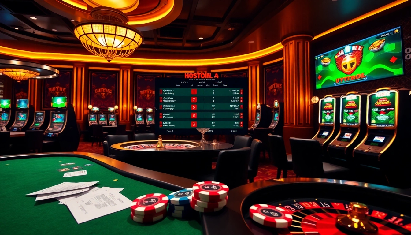 Live football scores enhance the betting experience, showcasing vibrant casino elements and excitement.