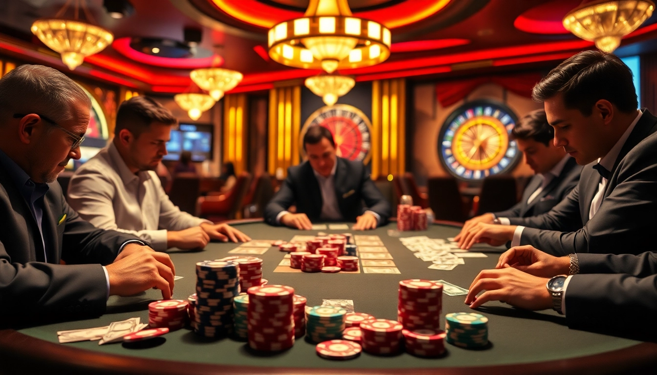 Experience high-stakes excitement with players at a poker table, inspired by https://rr88co.net/.